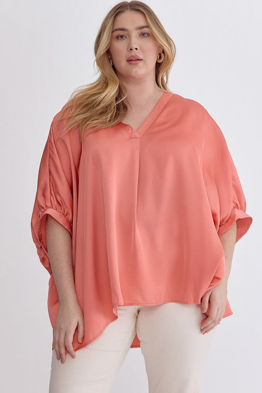 Satin V-Neck Half Sleeve Top