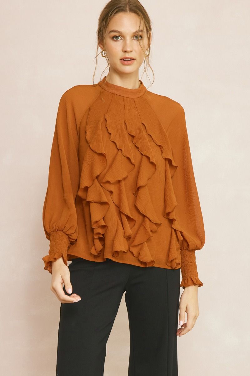 Camel Ruffle Detail Top