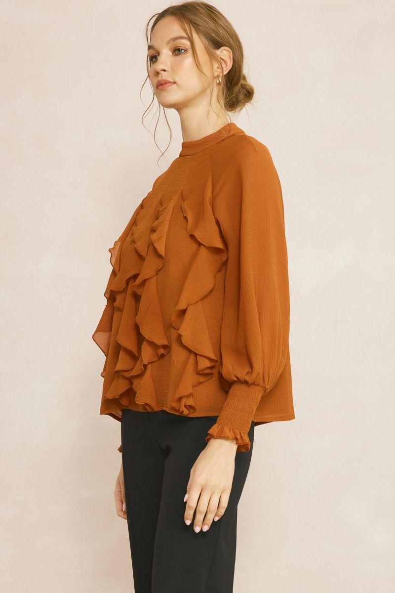 Camel Ruffle Detail Top