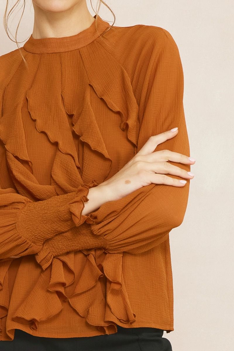 Camel Ruffle Detail Top