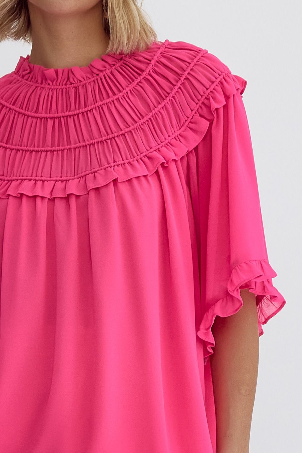 Hot Pink Top w/Pleated Collar