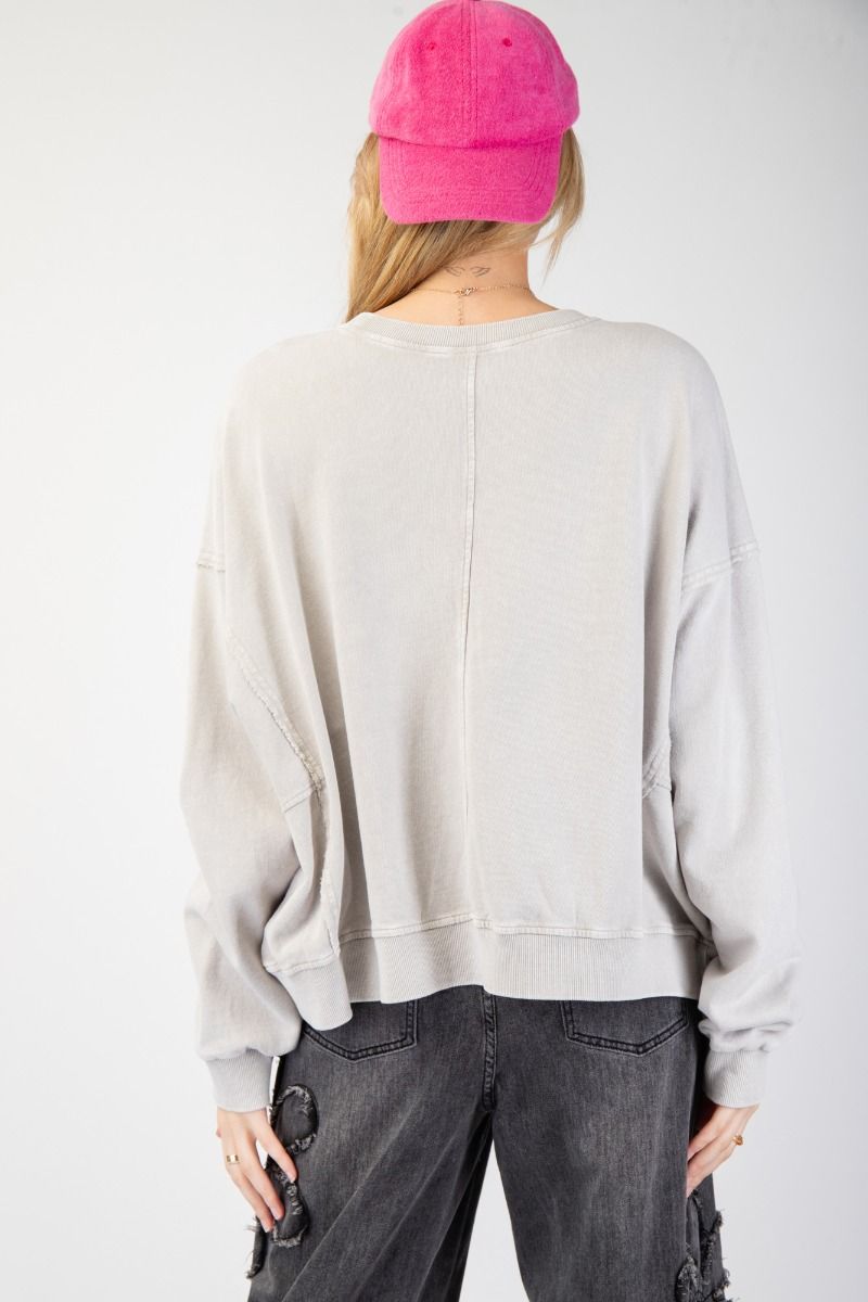 FLOWER PATCH WASHED TERRY KNIT PULLOVER