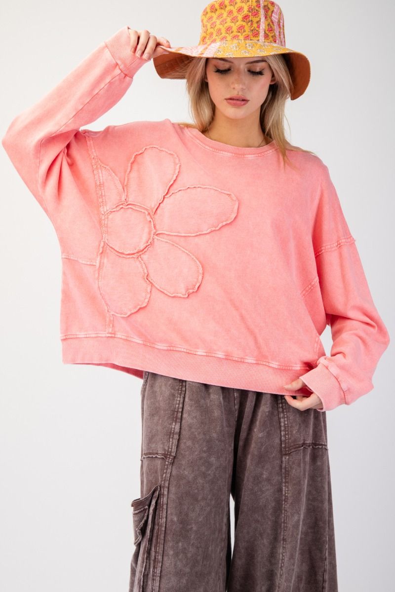 Watermelon Flower patch Washed Terry Knit Pullover