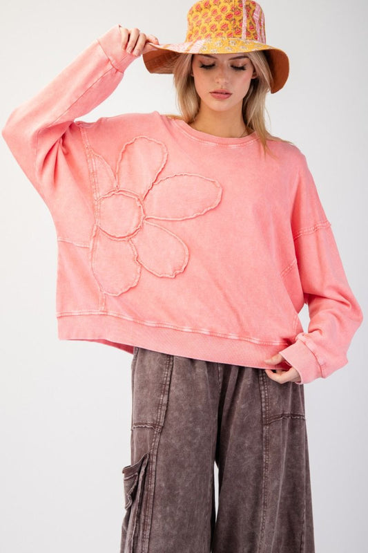 Watermelon Flower patch Washed Terry Knit Pullover