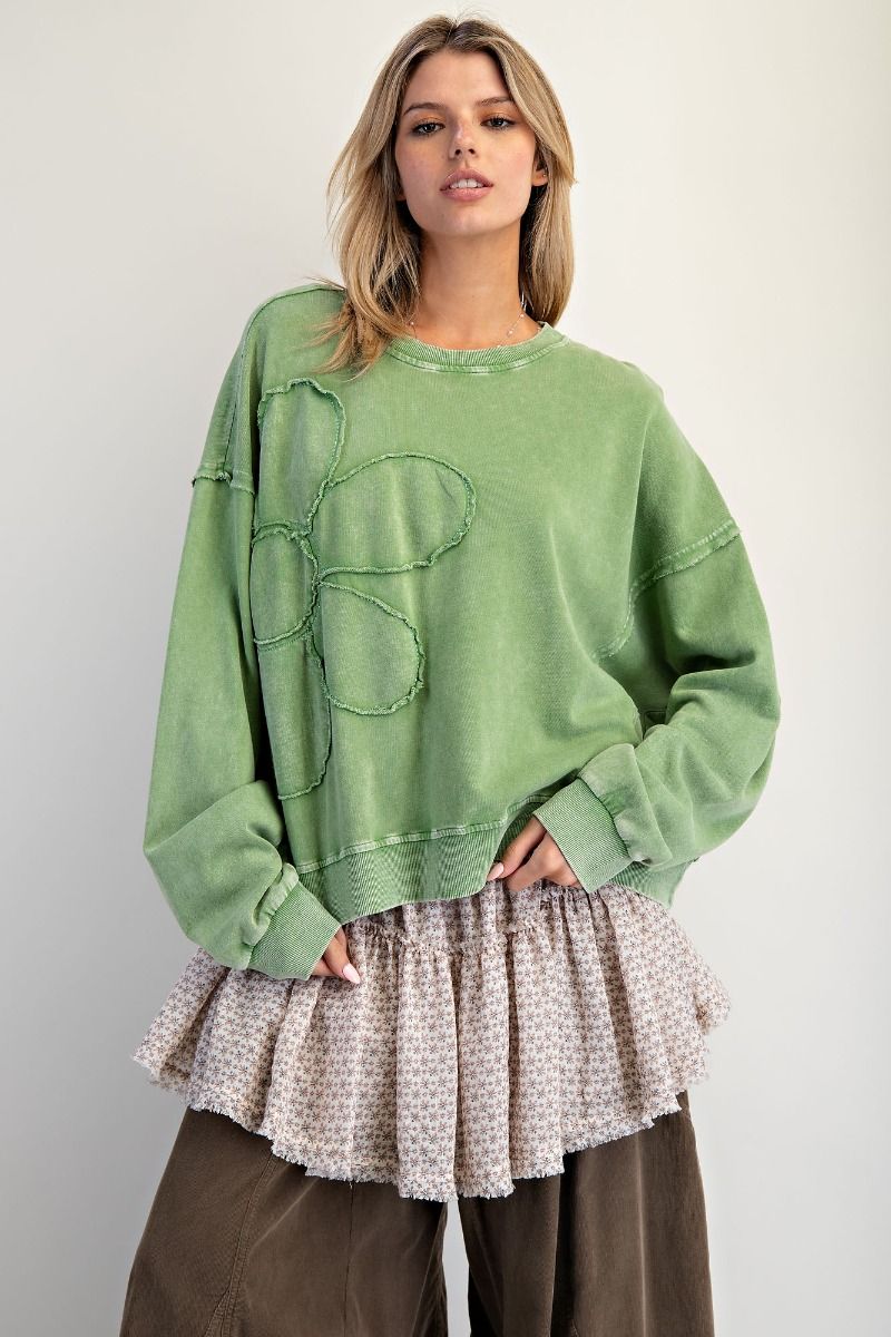 FLOWER PATCH WASHED TERRY KNIT PULLOVER
