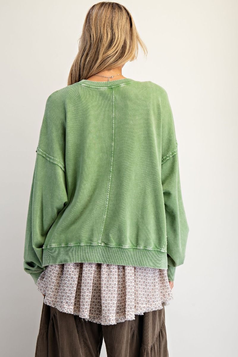 FLOWER PATCH WASHED TERRY KNIT PULLOVER