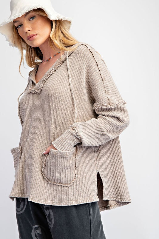 Mocha / Rib Knit Hoodie