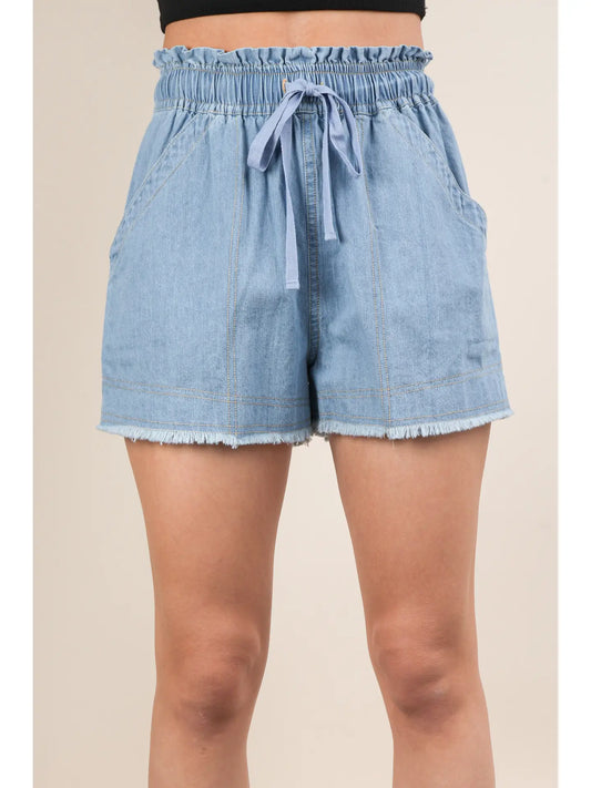 Washed Chambray Denim Casual Shorts