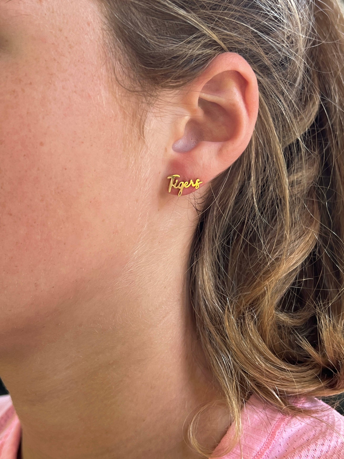 Go Tiger Cute Game Day Stud Earrings -Yellow Gold