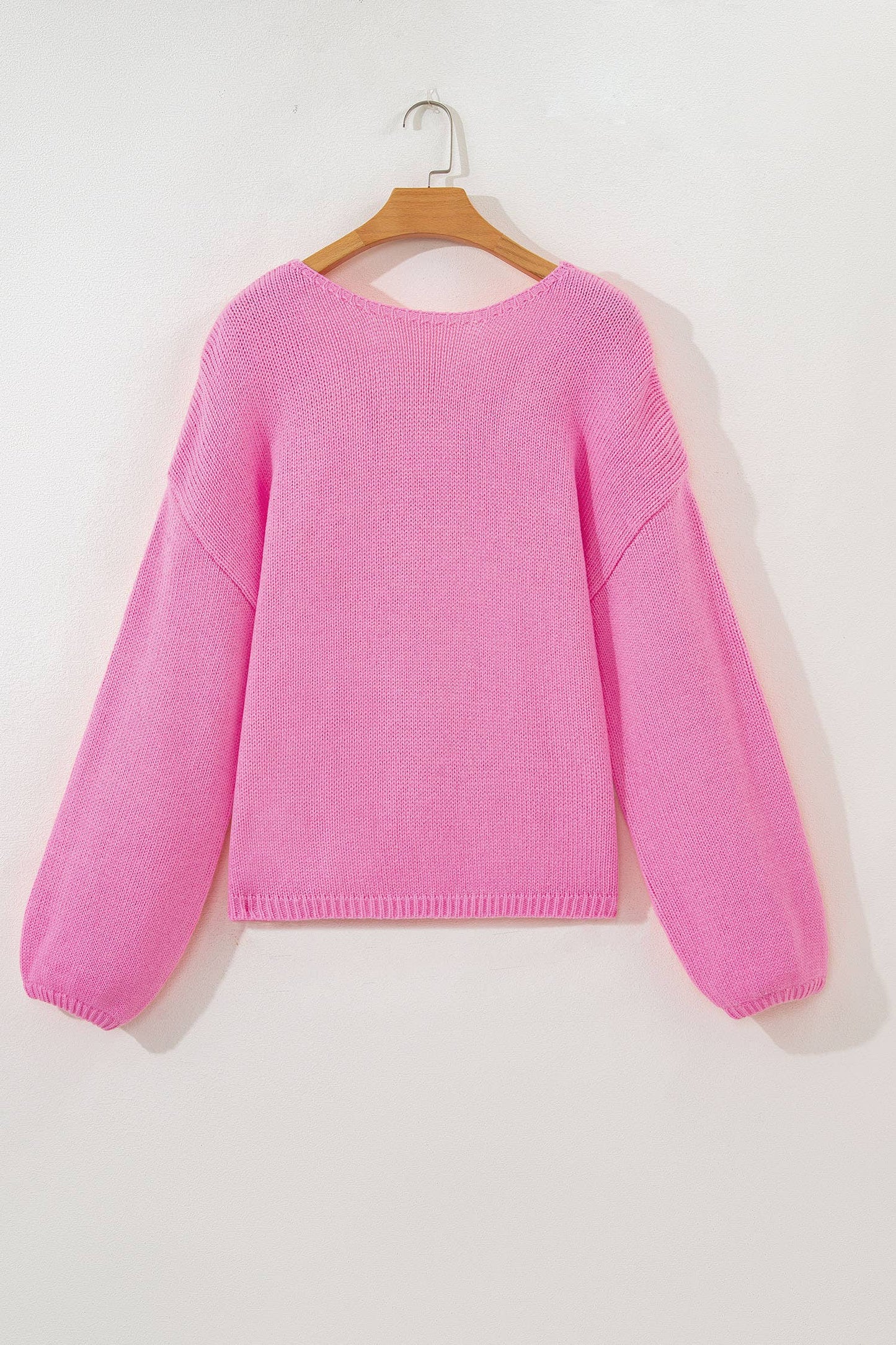 Pink Backless Bubble Sleeve Back Bow Sweater- XL