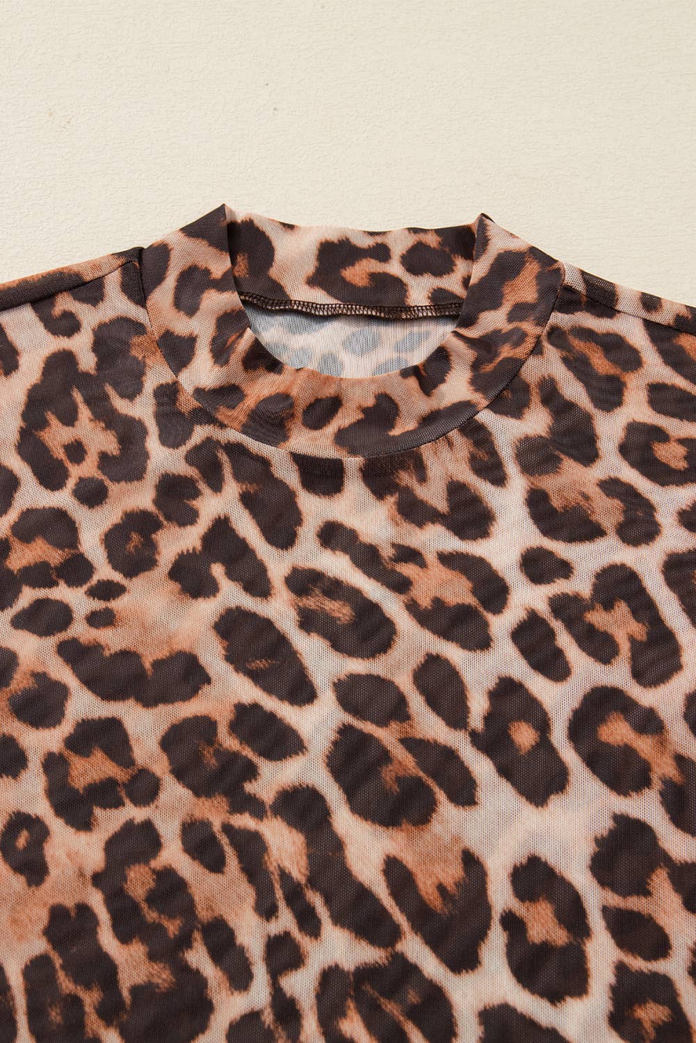 Leopard Mock Neck Plus Size Mesh Top XL