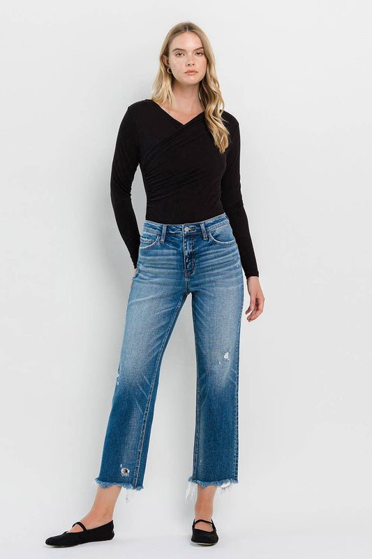 FLYING MONKEY - HIGH RISE FRAYED HEM CROP STRAIGHT JEANS F5569: ADMIRE