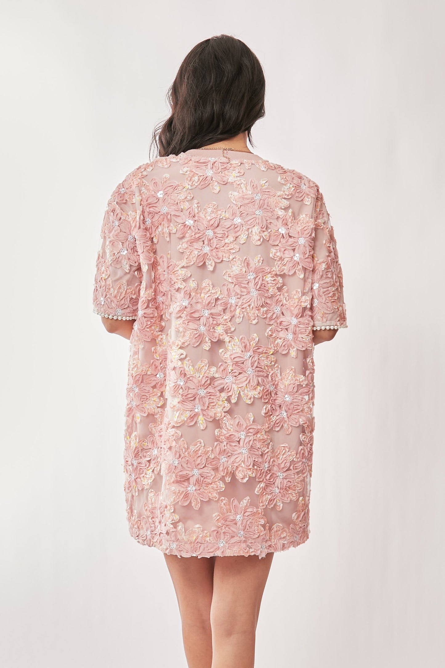 Plus Floral Embroidery Sequined Mesh Mini Dress