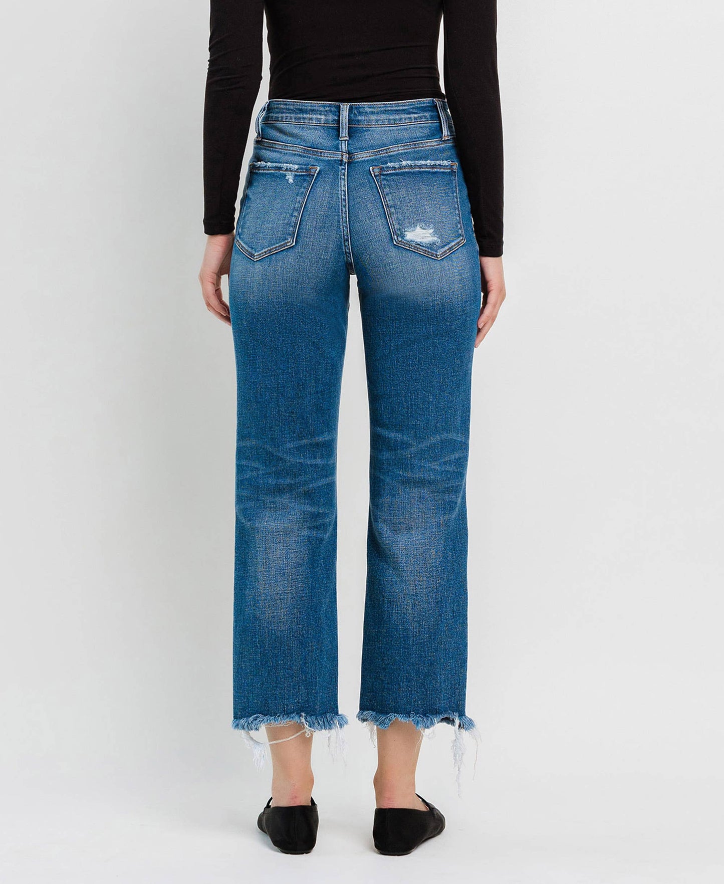 FLYING MONKEY - HIGH RISE FRAYED HEM CROP STRAIGHT JEANS F5569: ADMIRE