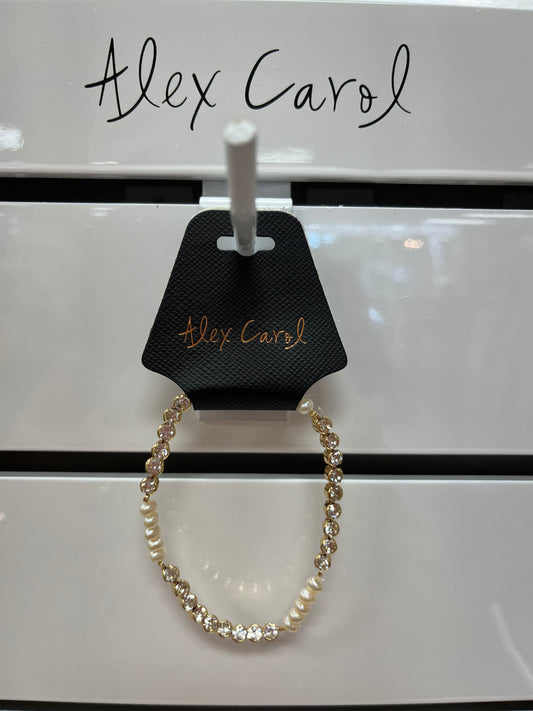 Gold Bling w/Petite Fresh Water Pearls Strech Bracelet B23051