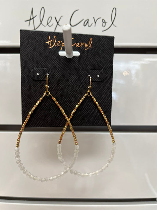 Gold Tone White Beaded Dangle Earring