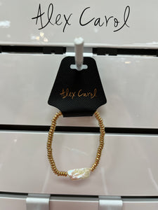 Fresh Water Pearl Gold Bead Strech Bracelet B23048