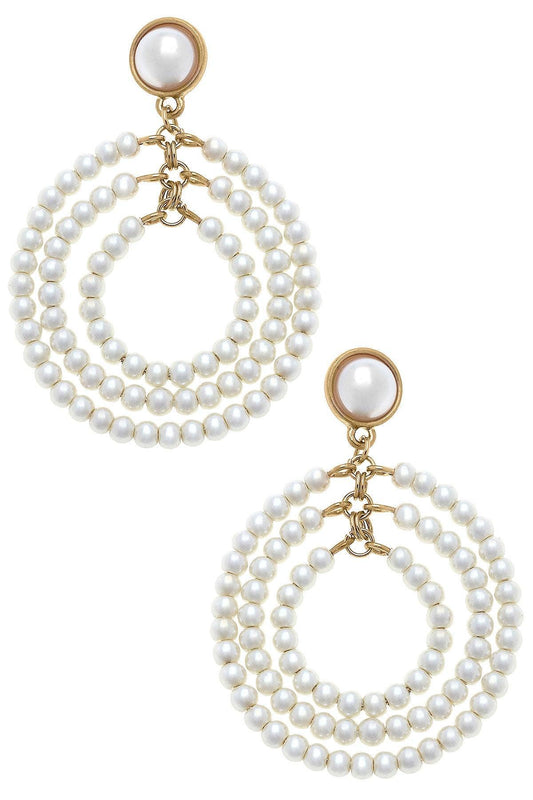 Ivy Pearl Drop Hoop Earrings in Ivory