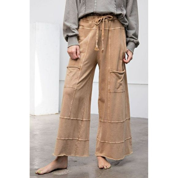Light Mocha Mineral Washed Terry Knit Pant