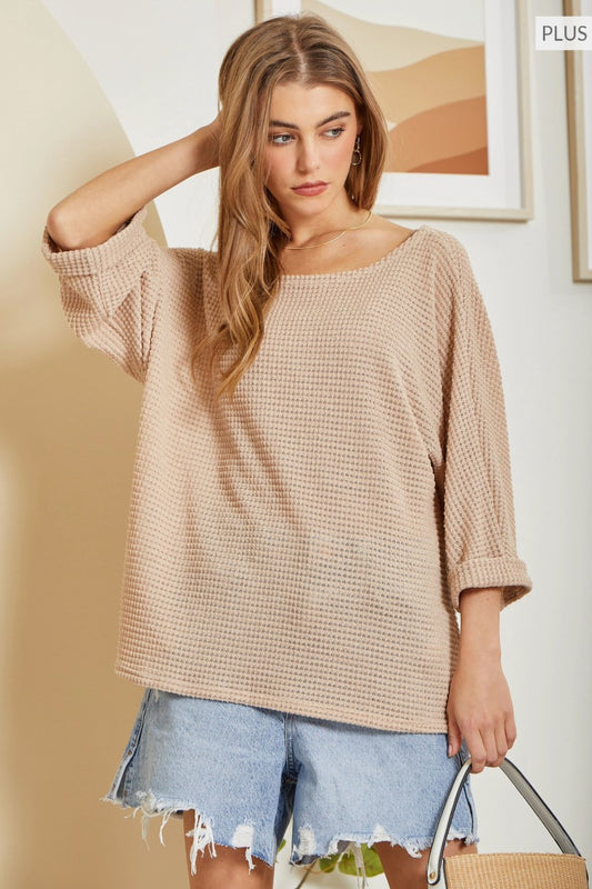 Taupe / Crochet Knit Top