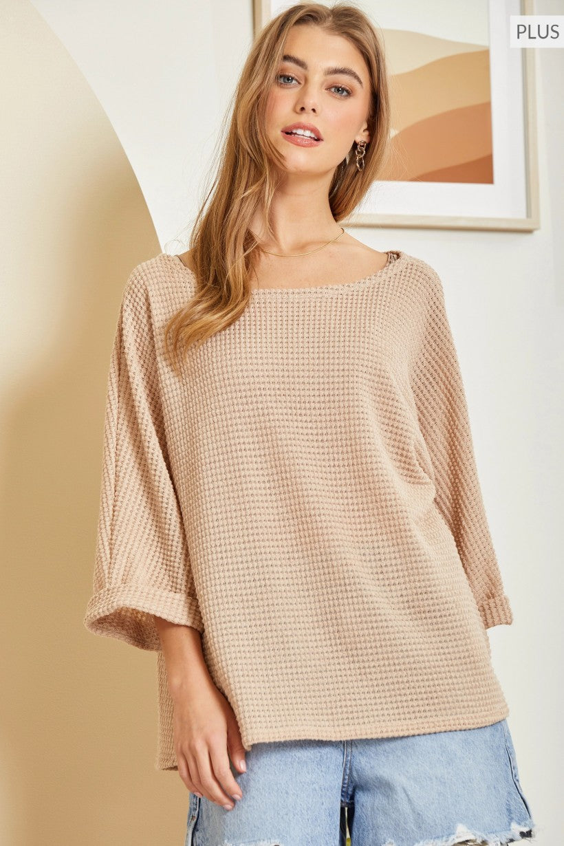 Taupe / Crochet Knit Top