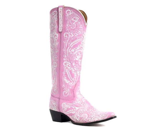 Valentina Trail Hand-tooled Boots in Pink