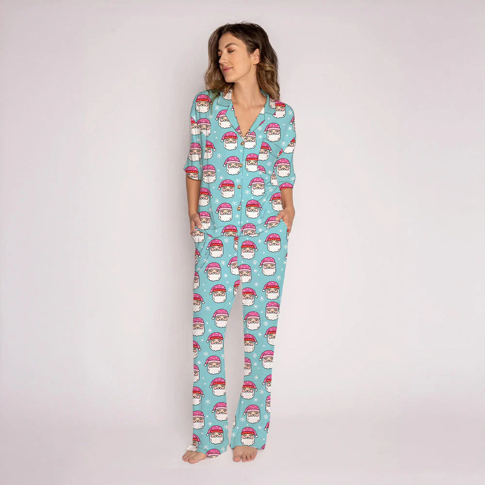 Blue & Pink Santa Matching Pajama Set