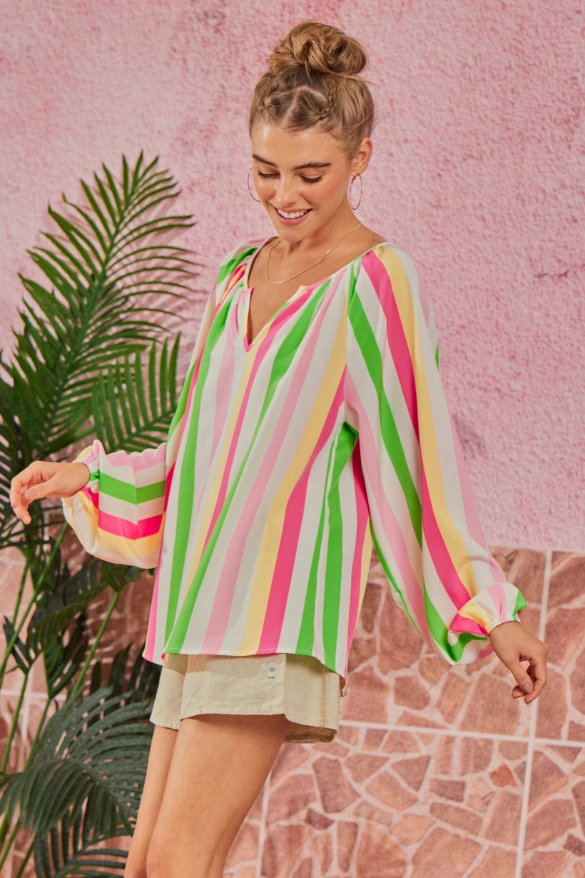 Multicolored Striped Tunic Blouse