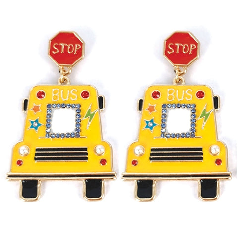 School Bus Enamel Earrings