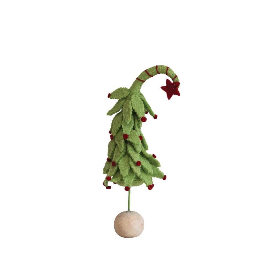 Wool Felt Tree w/ Star, Berries & Wood Ball Base