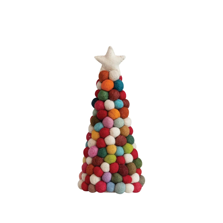 Wool Felt Pom Pom Tree w/ Star,