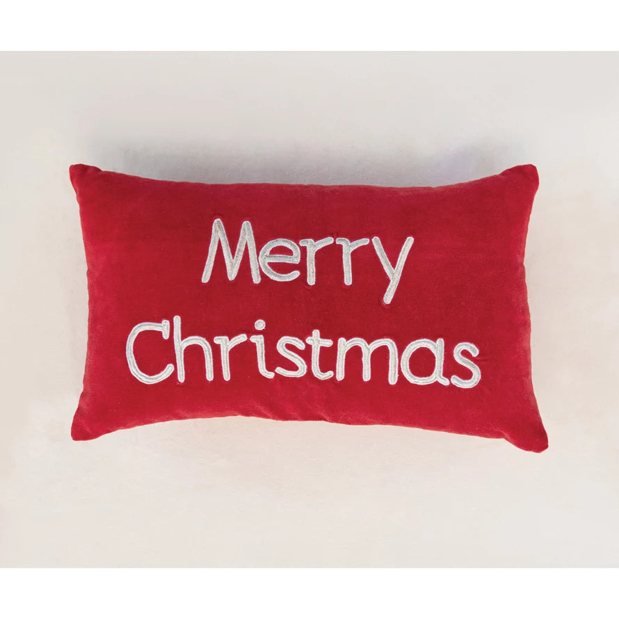 Velvet Lumbar Pillow with Embroidery "Merry Christmas"