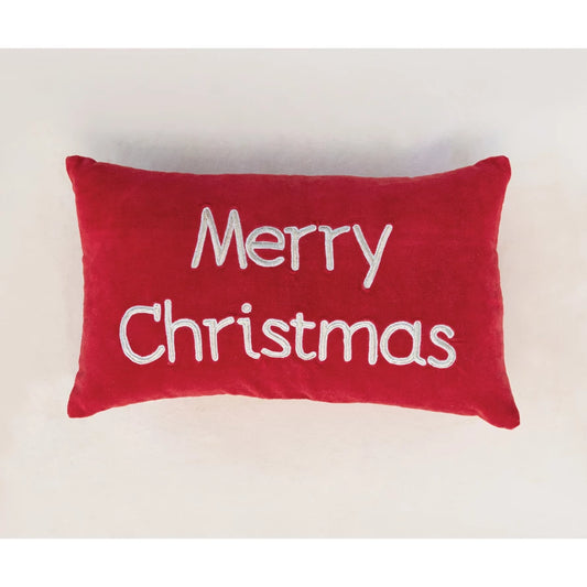 Velvet Lumbar Pillow with Embroidery "Merry Christmas"