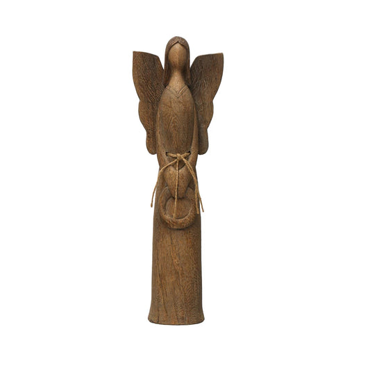 Resin Angel w/ Wreath, Wood Finish
