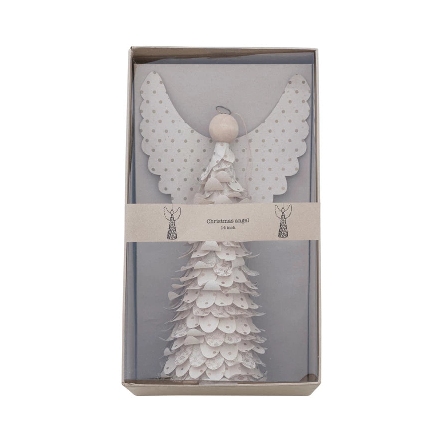 Paper Angel w/ Dots in Kraft Box, Cream & Gold Color