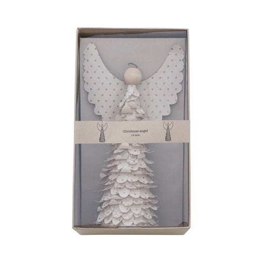 Paper Angel w/ Dots in Kraft Box, Cream & Gold Color