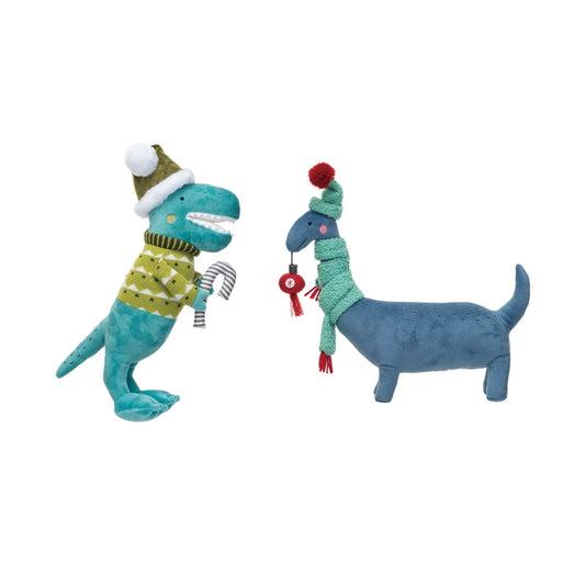 Plush Christmas Dinosaur Toy in Winter Clothes w/ Ornament/Candy Cane, 2 Styles