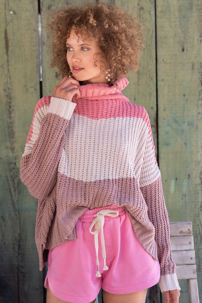 Turtleneck Color Block Sweater