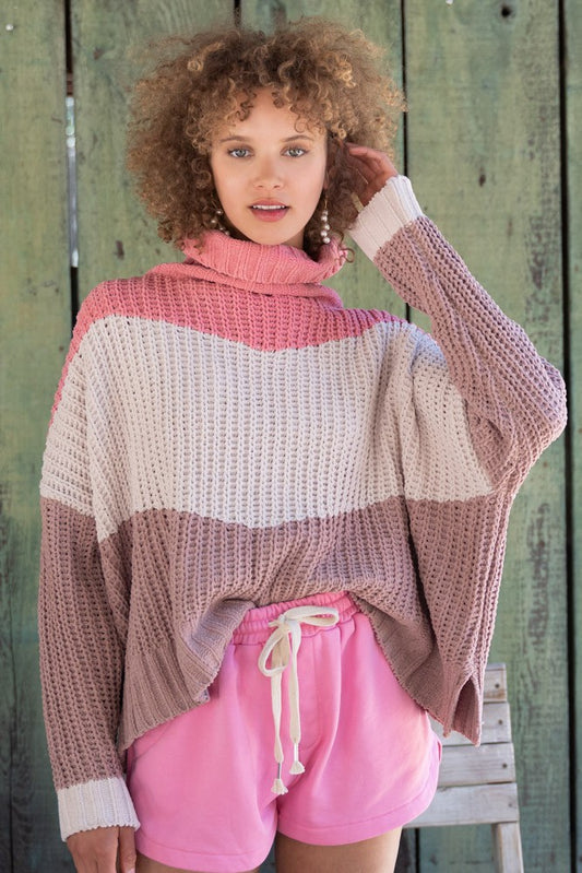 Turtleneck Color Block Sweater