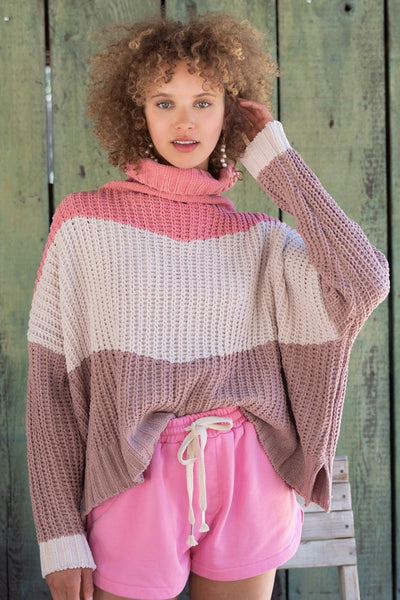 Turtleneck Color Block Sweater