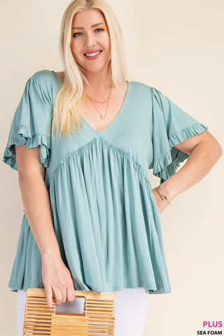 Seafoam Ruffle Jersey Top