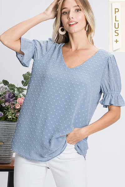 Periwinkle V-Neck Swiss Dot Top