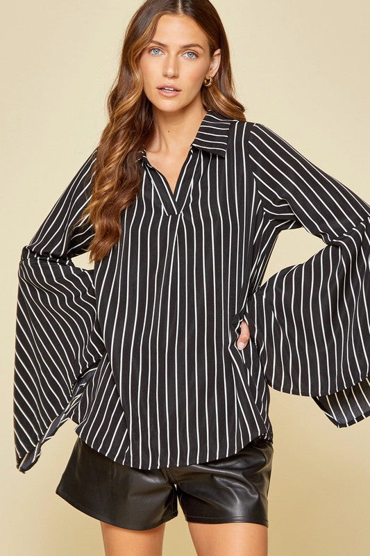 Striped Bell Sleeve Top