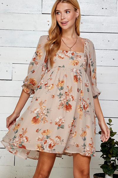 Nude Floral Baby Doll Dress