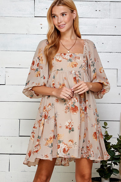 Nude Floral Baby Doll Dress