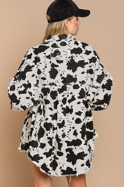 Ivory Cow Print Denim Jacket