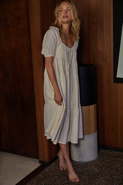 Ivory Gauze Ruffled Maxi Dress