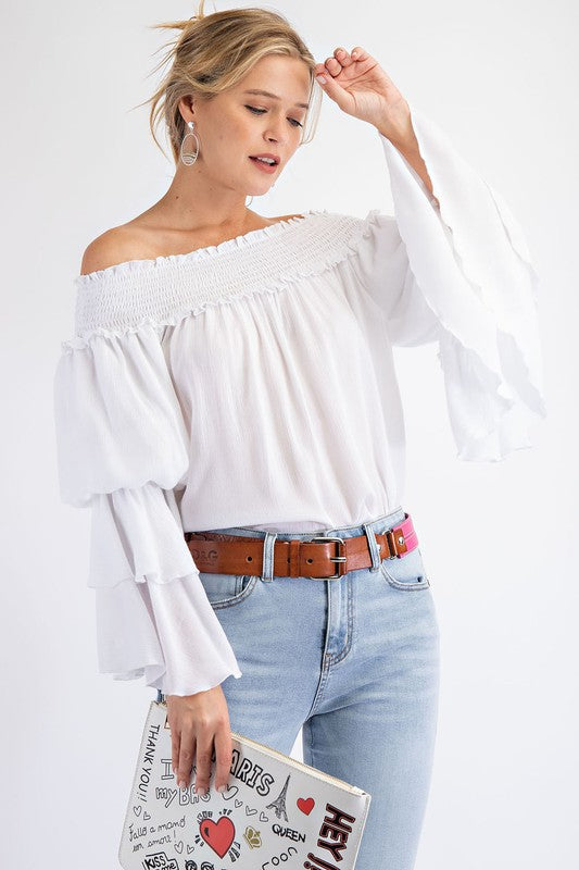 Ruffled Sleeve Off Shoulder Top