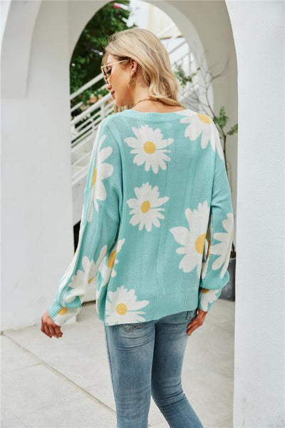 Floral Mint Knitted Sweater
