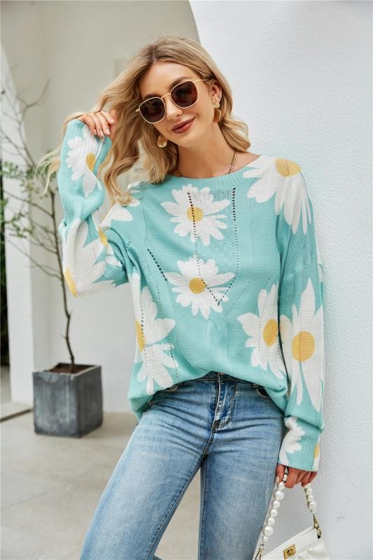 Floral Mint Knitted Sweater